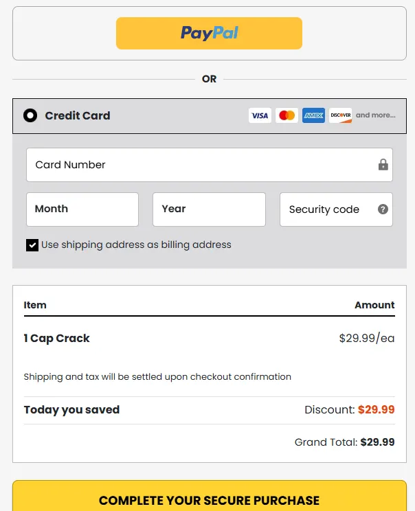 Cap Crack Order Page